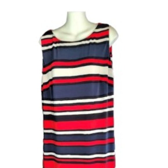 Chaps Dress XL Plus Stretchy Fabric multi-color block Stripe Sleeveless - Picture 2 of 8